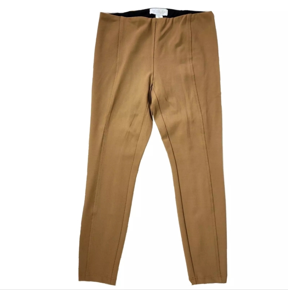 RACHEL ZOE Skinny Tummy Control Seamed Ponte Pants Sz 10 Camel Tan Elastic Waist